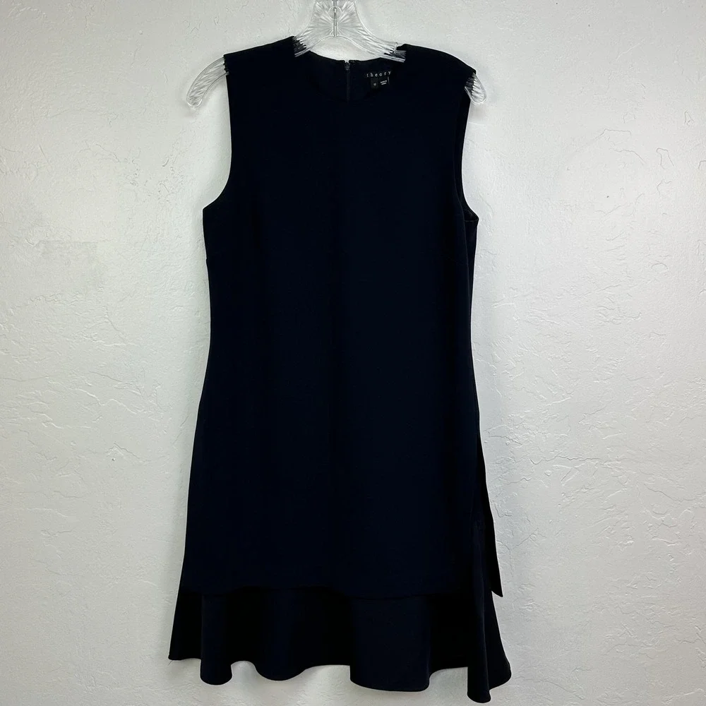 Theory Dress Womens 10 Navy Malkan Admiral Crepe Sleeveless‎ Ruffle Hem F1109610